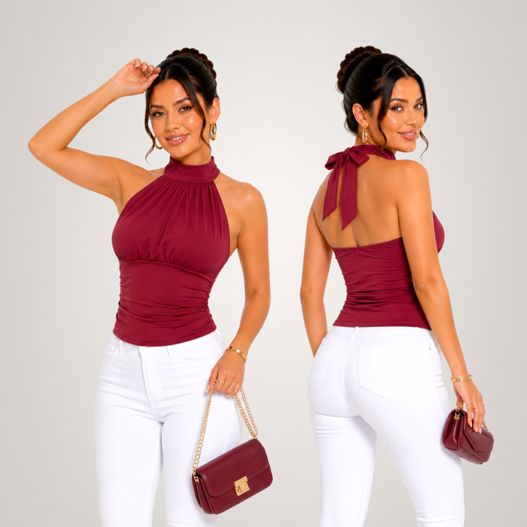 BLUSA AMELIA PREMIUM DOBLE FORRO EN SUPLEX ROJO MODELO HALTER - 2