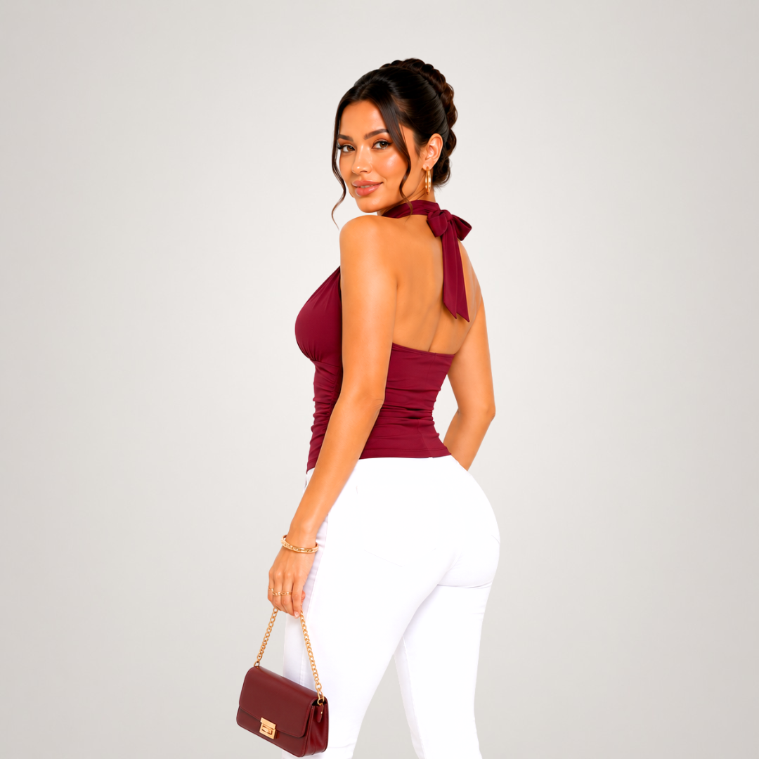 BLUSA AMELIA PREMIUM DOBLE FORRO EN SUPLEX ROJO MODELO HALTER - 4