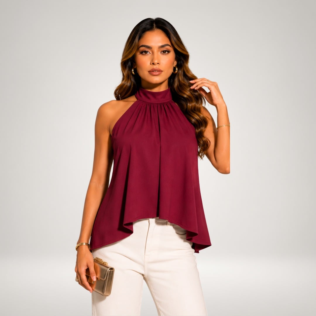 BLUSA ALESSANDRA HALTER PALO ROSA PREMIUM DOBLE FORRO COMPLETO ELEGANTE Y SOFISTICADA CON ESPALDA DESCUBIERTA Y LAZO - 1