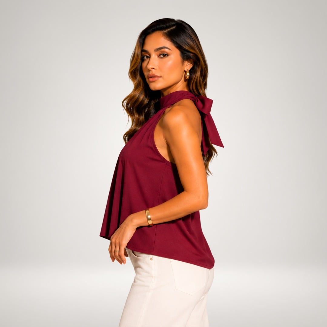 BLUSA ALESSANDRA HALTER PALO ROSA PREMIUM DOBLE FORRO COMPLETO ELEGANTE Y SOFISTICADA CON ESPALDA DESCUBIERTA Y LAZO - 3