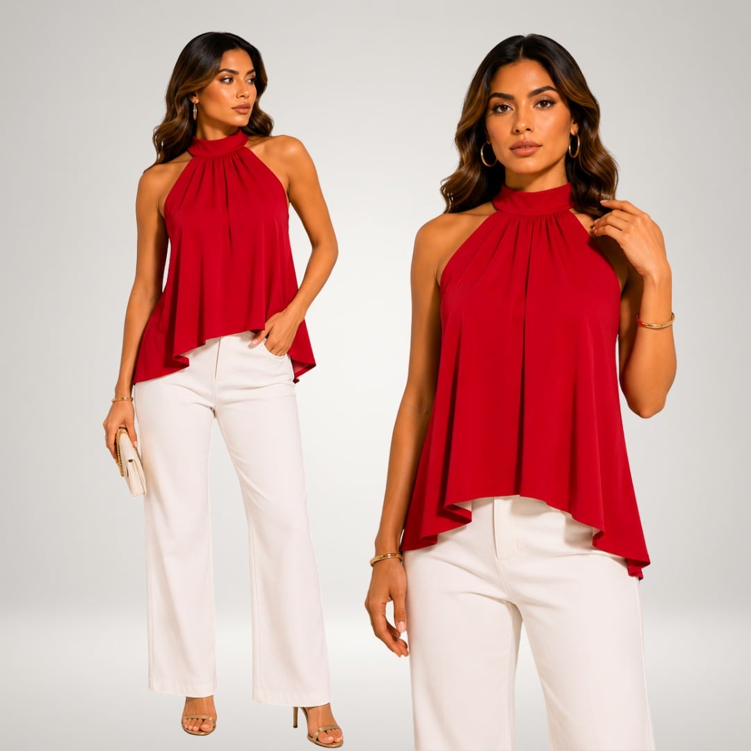 BLUSA ALESSANDRA HALTER PALO ROSA PREMIUM DOBLE FORRO COMPLETO ELEGANTE Y SOFISTICADA CON ESPALDA DESCUBIERTA Y LAZO - 4