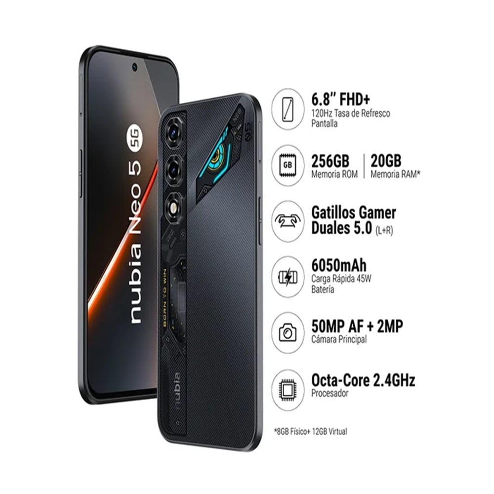 ZTE NUBIA NEO 5 5G GAME SUIT EDITION 8GB RAM 256GB ROM - NEGRO - REGISTRADO - 2