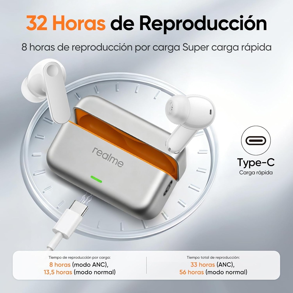 REALME BUDS T500 PRO (ANC) BATERÍA DE 56 H, TRADUCCIÓN AI, CONTROLES TÁCTILES,IP55, NEGRO - 4