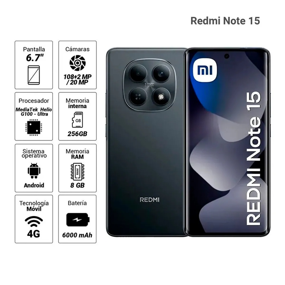 REDMI NOTE 15 4G 8GB RAM NEGRO 256GB ROM + MICA HIDROGEL - REGISTRADO - 2