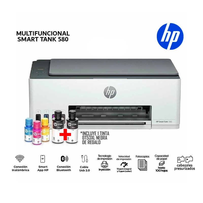 IMPRESORA MULTIFUNCIONAL HP SMART TANK 580 WIFI BLUETOOTH SMART APP - 1