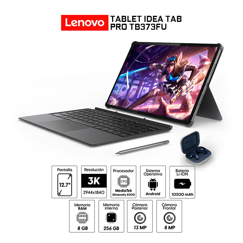 TABLET LENOVO IDEA TAB PRO TB373FU 127 3K 8GB256GBB LÁPIZ PEN PLUS+TECLADO Y MOTO BUDS - 1
