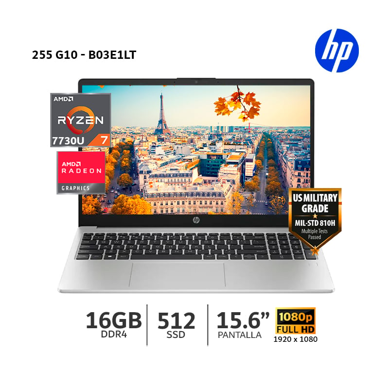 LAPTOP HP 255 G10 AMD RYZEN 7 7730U, 16GB RAM, 512GB SSD, 15.6'FHD - B03E1LT - 1
