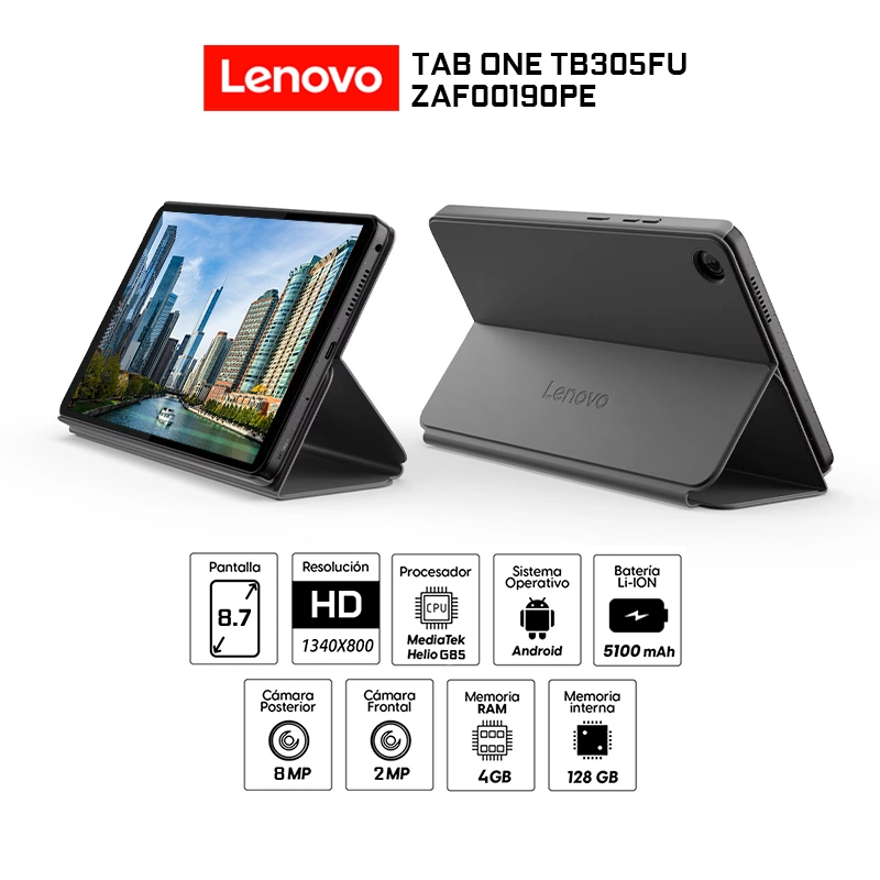 TABLET LENOVO TAB ONE TB305FU 4GB RAM 128GB EMMC 87″ ANDROID 14+FOLIO CASE ZAF00190PE-LUNA GREY - 1