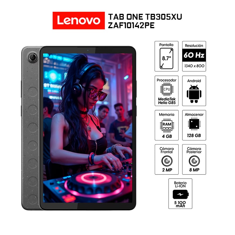 TABLET LENOVO TAB ONE TB305XU LTE 4GB RAM 128GB EMMC PANTALLA 87 ANDROID14+FOLIO CASE ZAF10142PE - 1
