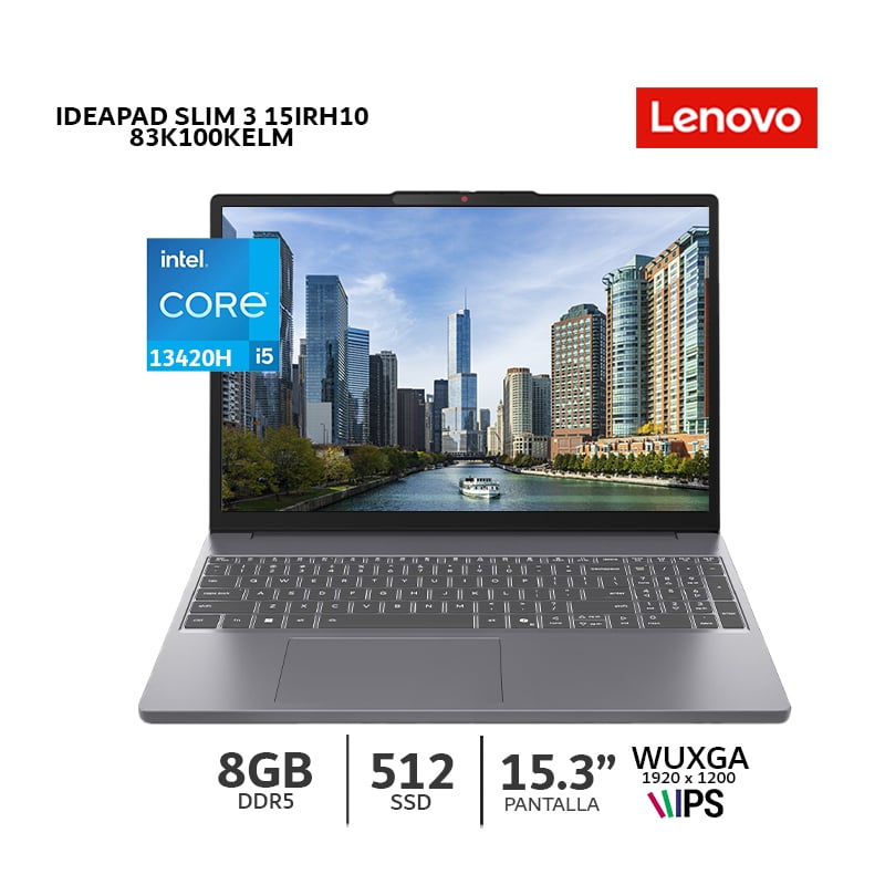 LAPTOP LENOVO IDEAPAD SLIM 3 15IRH10 CI5 13420H 8GB RAM/ 512GB SSD/ PANTALLA15.3 WUXGA-83K100KELM - 1