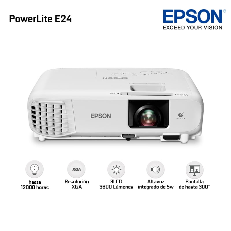 PROYECTOR EPSON POWERLITE E24 XGA 1024X768 3600 LUMENS 3LCD V11HB51021 - 1