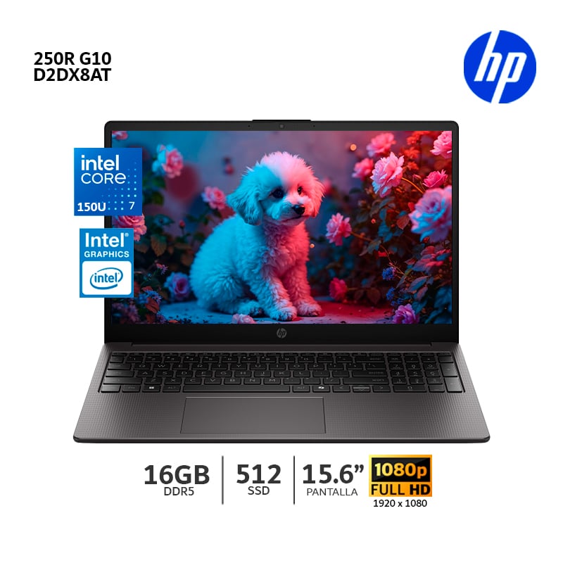 LAPTOP HP 250R INTEL CORE 7-150U RAN 16GB DDR5 / SSD 512GB / PANTALLA 15.6 HD LED - D2DX8AT - 1