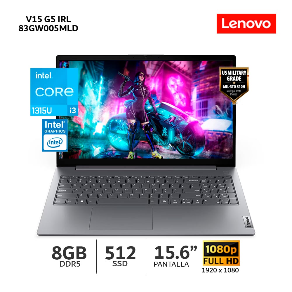LAPTOP LENOVO V15 G5 CORE I3-1315U / RAM 8GB DDR5, SSD 512GB / 15.6 FHD - 83GW005MLD - 1