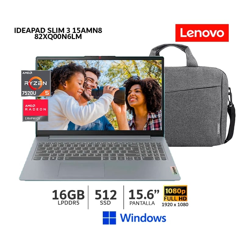 LAPTOP LENOVO IDEAPAD SLIM 3 15AMN8 RYZEN 5 7520U 2.8HZ/ 16GB RAM/ 512GB SSD/ 15.6' WIND-82XQ00N6LM - 1