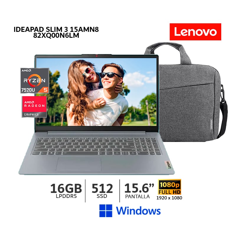 LAPTOP LENOVO IDEAPAD SLIM 3 15AMN8 RYZEN 5 7520U 2.8HZ/ 16GB RAM/ 512GB SSD/ 15.6' WIND-82XQ00N6LM - 3