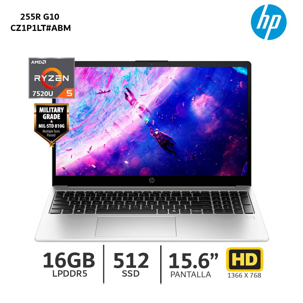 LAPTOP HP 255R G10 RYZEN 5 7520U / 16GB RAM / 512GB SSD / 15.6” HD–CZ1P1LT#ABM - 1