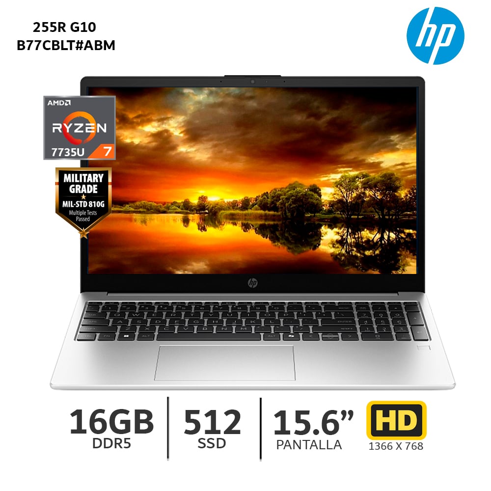 LAPTOP HP 255R G10 RYZEN 7 7735U / 16GB RAM / 512GB SSD / 15.6” FHD – B77CBLT#ABM - 1