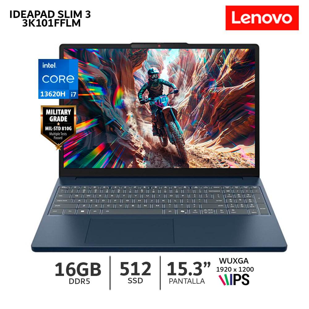 LAPTOP LENOVO IDEAPAD SLIM 3 15IRH10 C I7-13620H, 16GB RAM, 512GB SSD, 15.3' WUXGA IPS - 83K101FFLM - 1