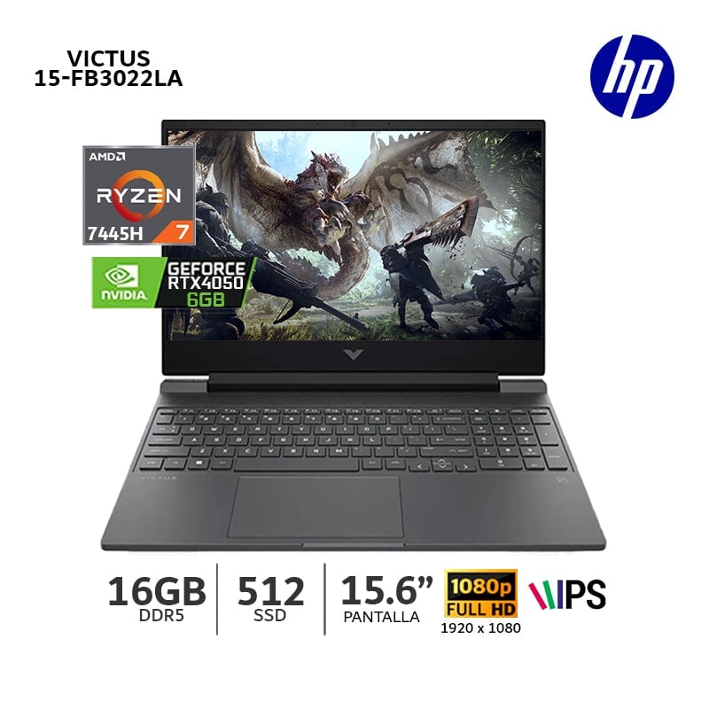 LAPTOP GAMING HP VICTUS 15-FB3022LA, AMD RYZEN 7 7445HS, 16GB RAM, 512GB SSD, RTX 4050 6GB -BT4F2LA - 1