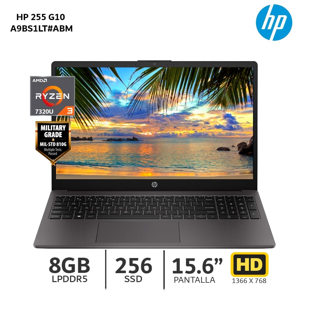 LAPTOP HP 255 G10 RYZEN 3 7320U / 8GB RAM / 256GB SSD / 15.6” HD – A9BS1LT#ABM - 1