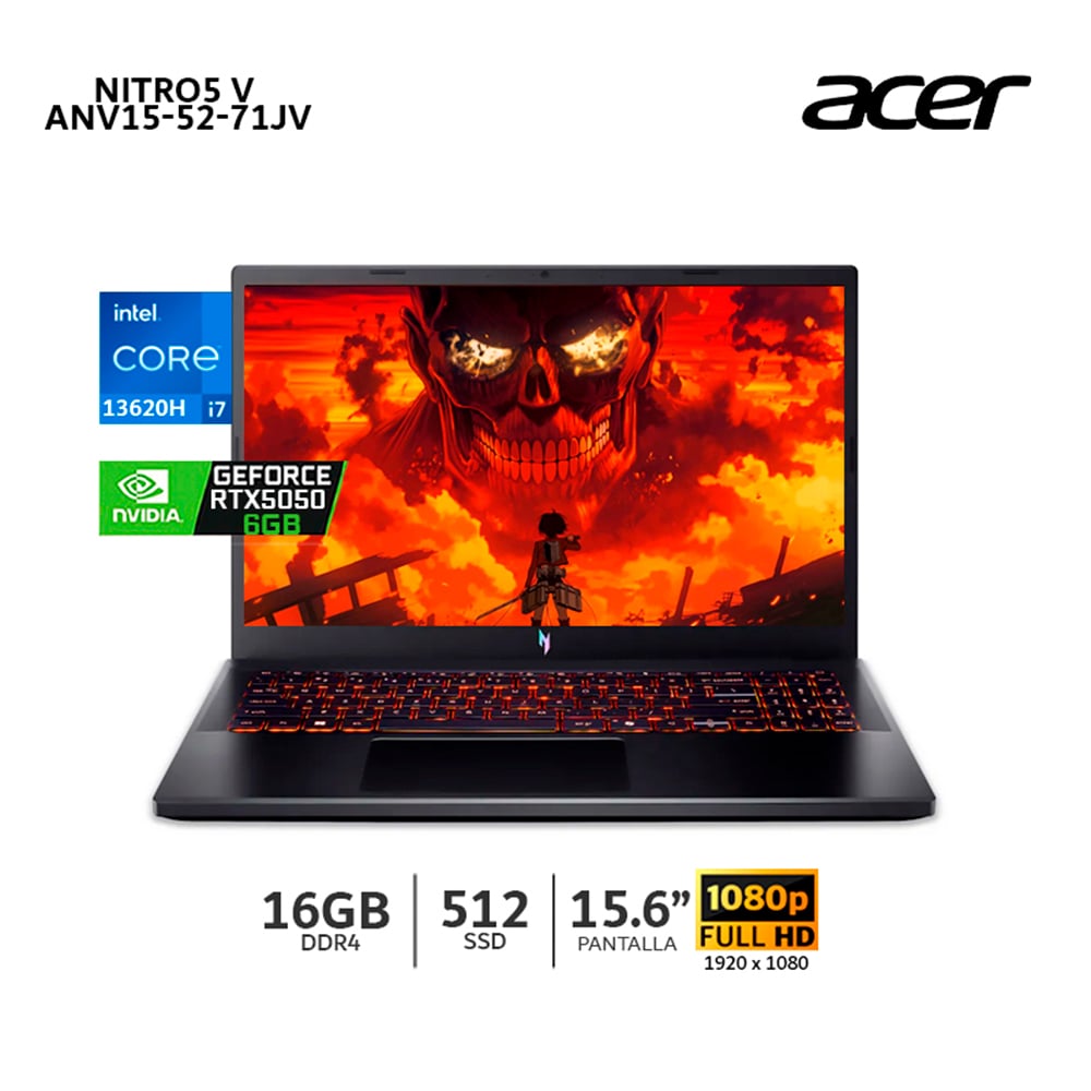 LAPTOP ACER NITRO5 V ANV15-52-71JV CI7-13620H 16GB RAM,512GB SSD,15.6' FHD RTX 5050 6GB-NHQZ7AL001 - 1