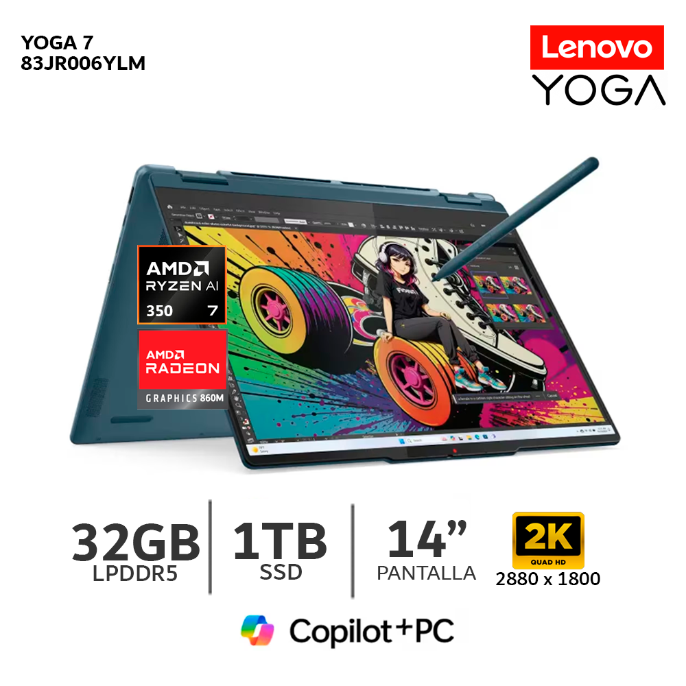 LAPTOP LENOVO YOGA 7 2-EN-1 14AKP10 RYZEN AI 7 350 / RAM 32GB / SSD 1TB // PANTALLA 14' - 83JR006YLM - 1