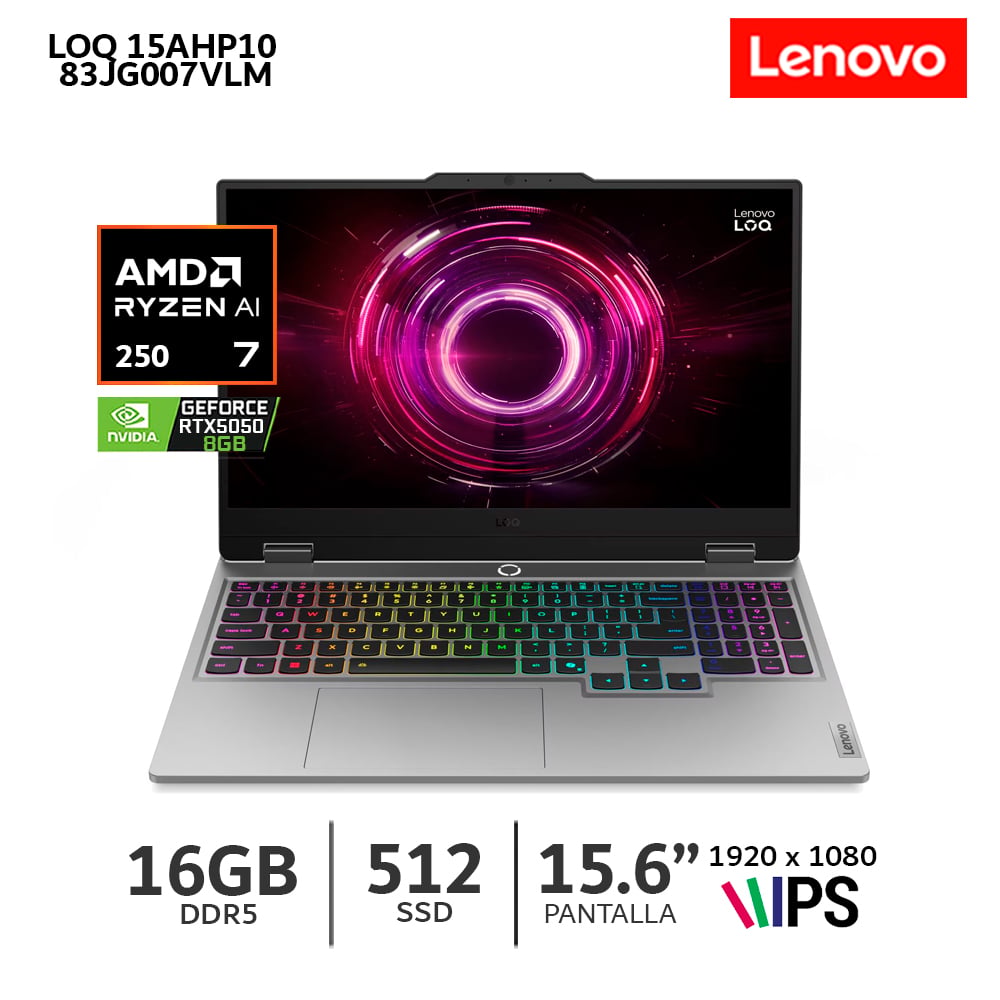 LAPTOP LENOVO LOQ 15AHP10, RYZEN 7-250, 16GB RAM, 512GB SSD, RTX5050 8GB, 15.6 FHD-83JG007VLM - 1