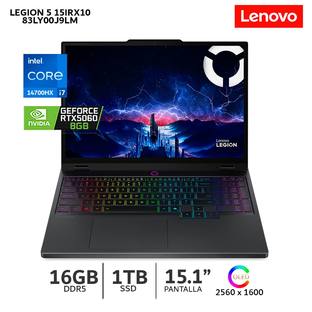 LAPTOP LENOVO LEGION 5 15IRX10 CI7-14700HX 16GB RAM1TB SSD 15.1 WQXGA OLED RTX 5060 8GB-83LY00J9LM - 1