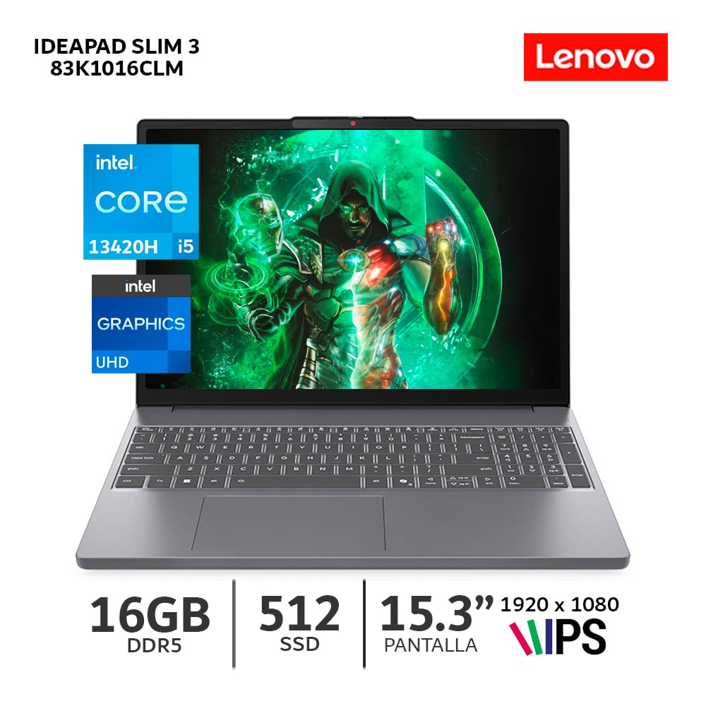 LAPTOP LENOVO IDEAPAD SLIM 3 CORE I5-13420H 15IRH10 / RAM 16GB, SSD 512GB /15.3 WUXGA - 83K1016CLM - 1