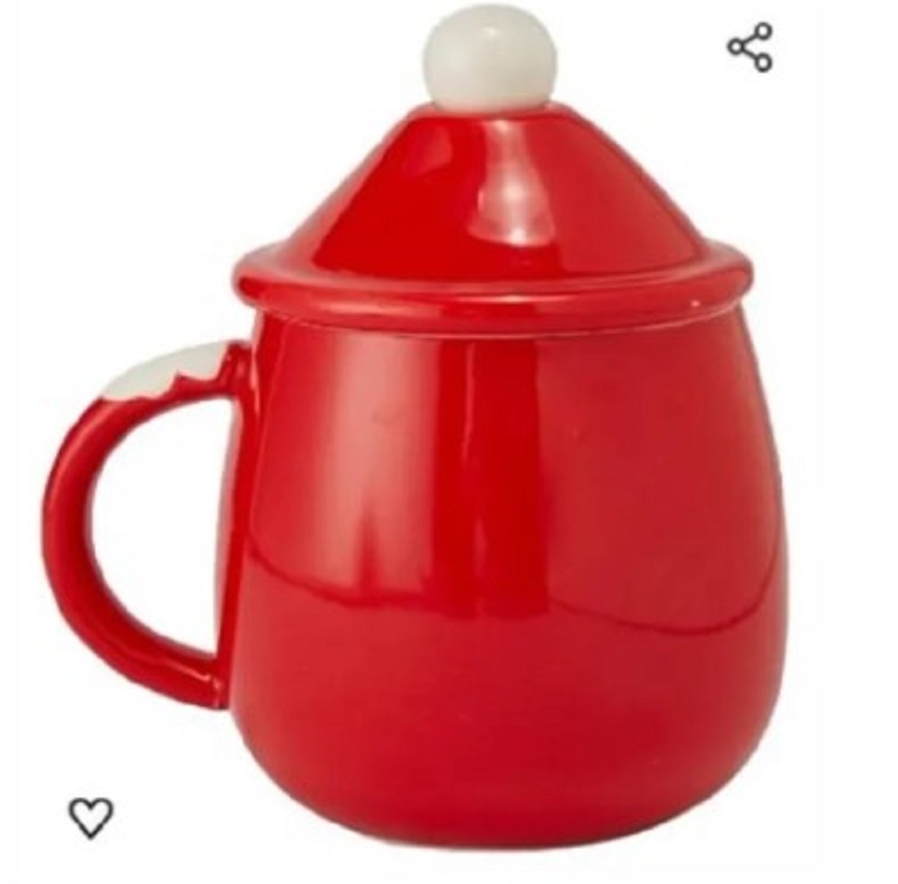 TAZA NAVIDEÑA DE CERAMICA ROJA CALIDAD PREMIUN Y CUCHARITA - 2