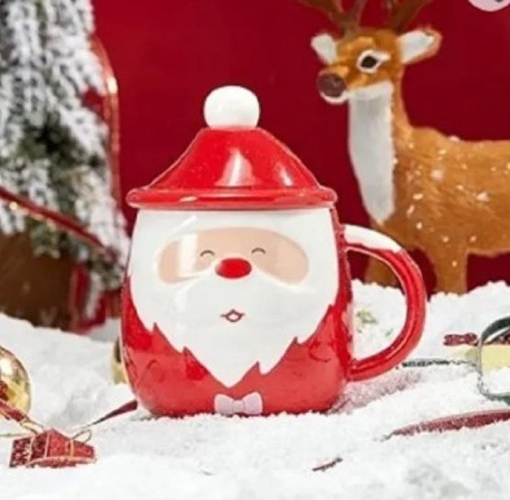 TAZA NAVIDEÑA DE CERAMICA ROJA CALIDAD PREMIUN Y CUCHARITA - 3