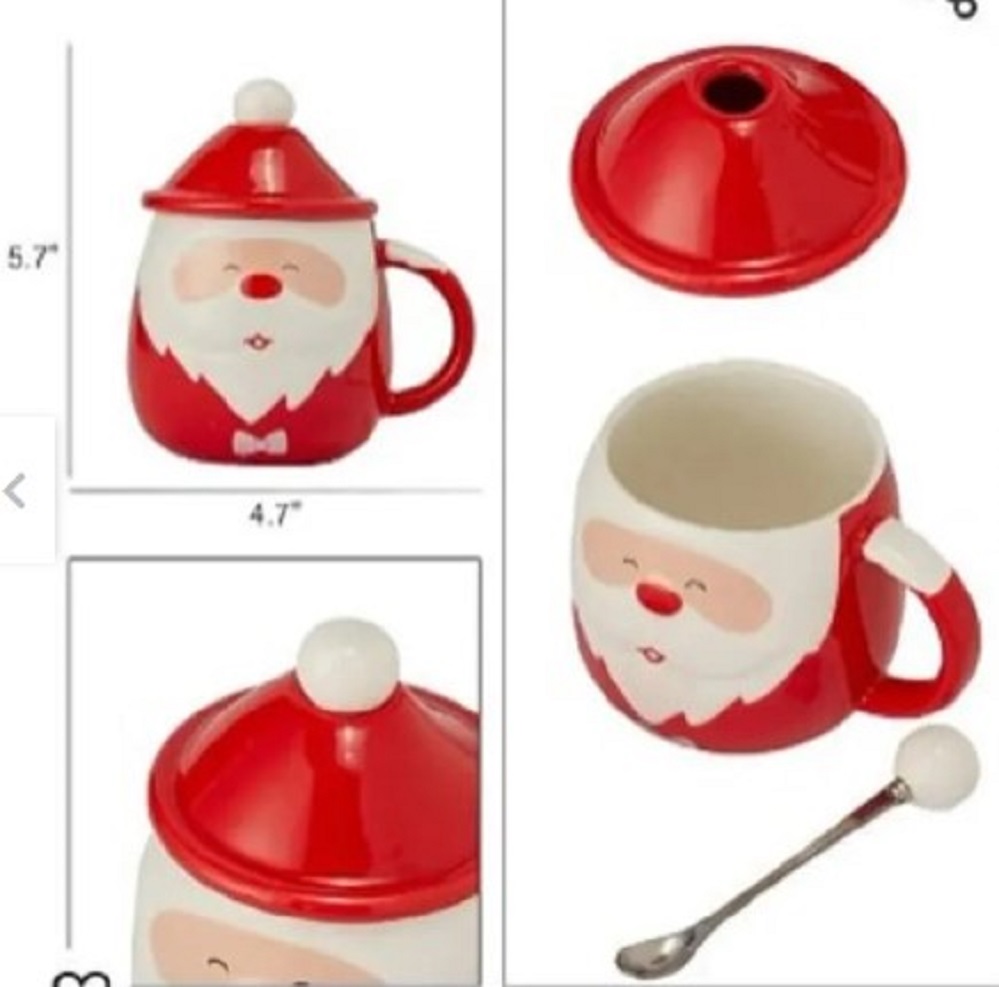 TAZA NAVIDEÑA DE CERAMICA ROJA CALIDAD PREMIUN Y CUCHARITA - 4