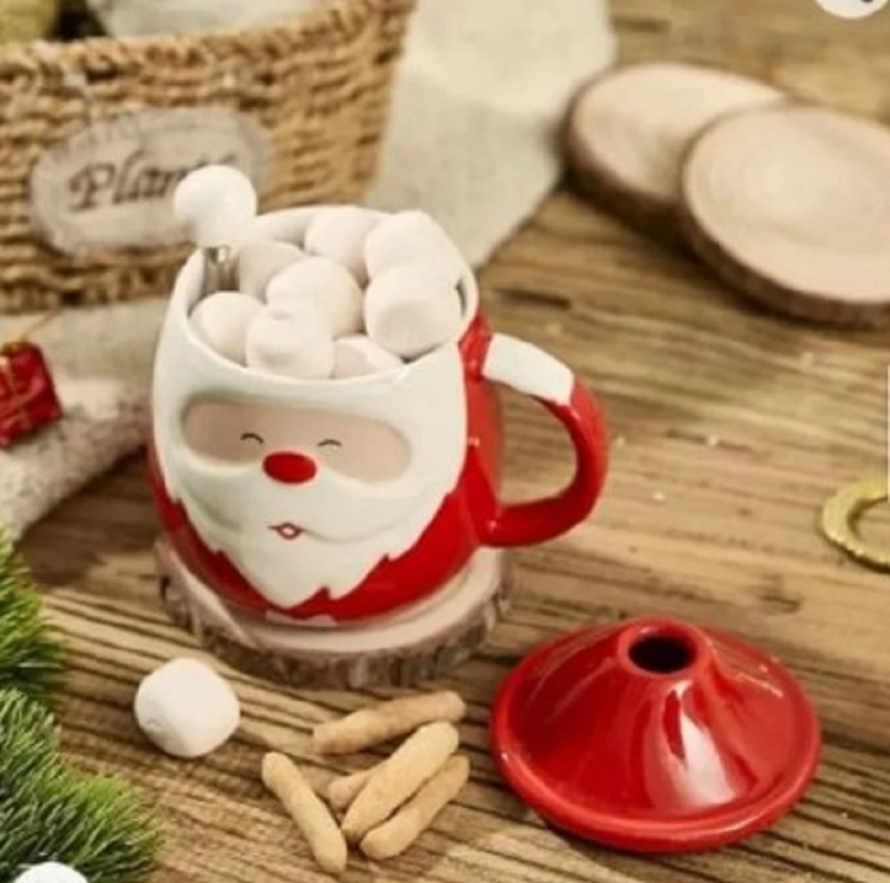TAZA NAVIDEÑA DE CERAMICA ROJA CALIDAD PREMIUN Y CUCHARITA - 5