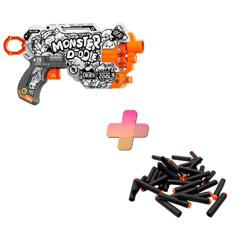 PISTOLA DE JUGUETE DE 12 DARDOS-MONSTER DOODLE-RUEDA GIRATORIA CON 24 DARDOS DE REGALO - 1