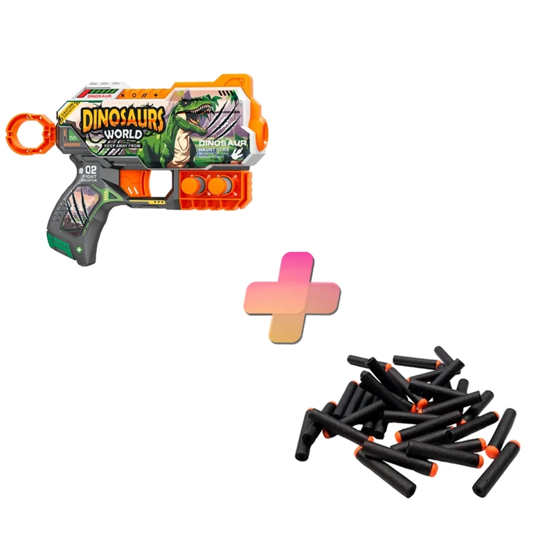 PISTOLA DE JUGUETE DE 6 DARDOS-DINOSAURS WORLD CON 24 DARDOS DE REGALO - 1
