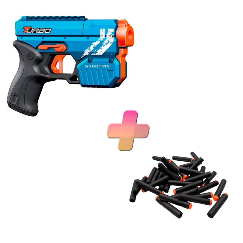 PISTOLA DE JUGUETE 12 DARDOS RUEDA GIRATORIA TURBO CON 24 DARDOS DE REGALO - 1