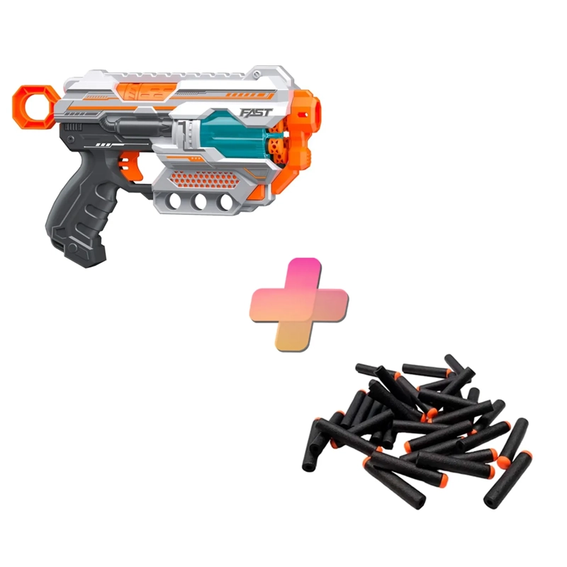 PISTOLA DE JUGUETE DE 12 DARDOS-BLANCO-RUEDA GIRATORIA CON 24 DARDOS DE REGALO - 1