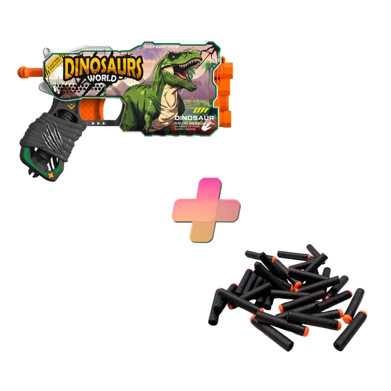 PISTOLA DE JUGUETE DE 12 DARDOS-DINOSAURS WORLD CON 24 DARDOS DE REGALO - 1