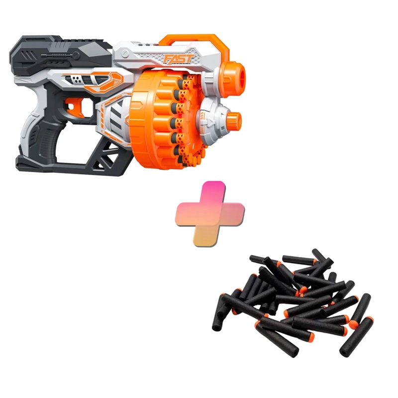 PISTOLA DE JUGUETE DE 24 DARDOS-BLANCO-RUEDA GIRATORIA CON 24 DARDOS DE REGALO - 1