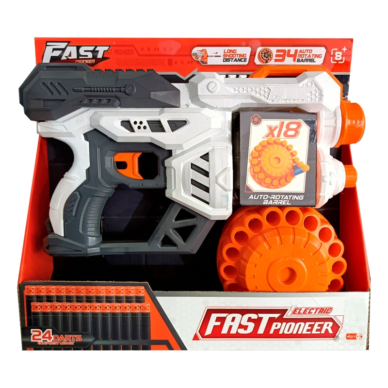 PISTOLA DE JUGUETE DE 24 DARDOS-BLANCO-RUEDA GIRATORIA CON 24 DARDOS DE REGALO - 3