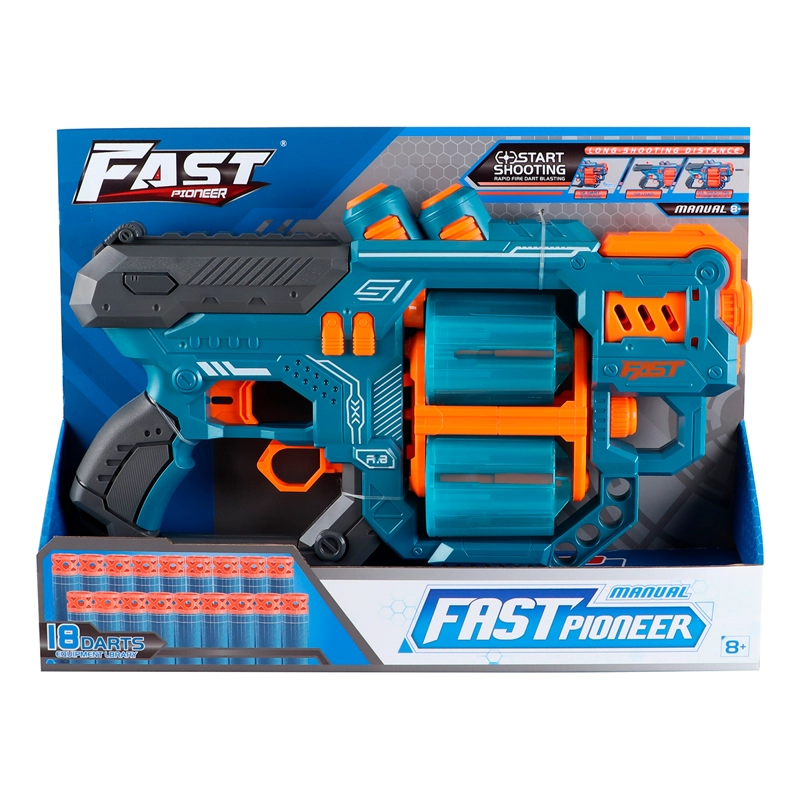 PISTOLA DE JUGUETE DE 18 DARDOS-AZUL-RUEDA GIRATORIA CON 24 DARDOS DE REGALO - 3