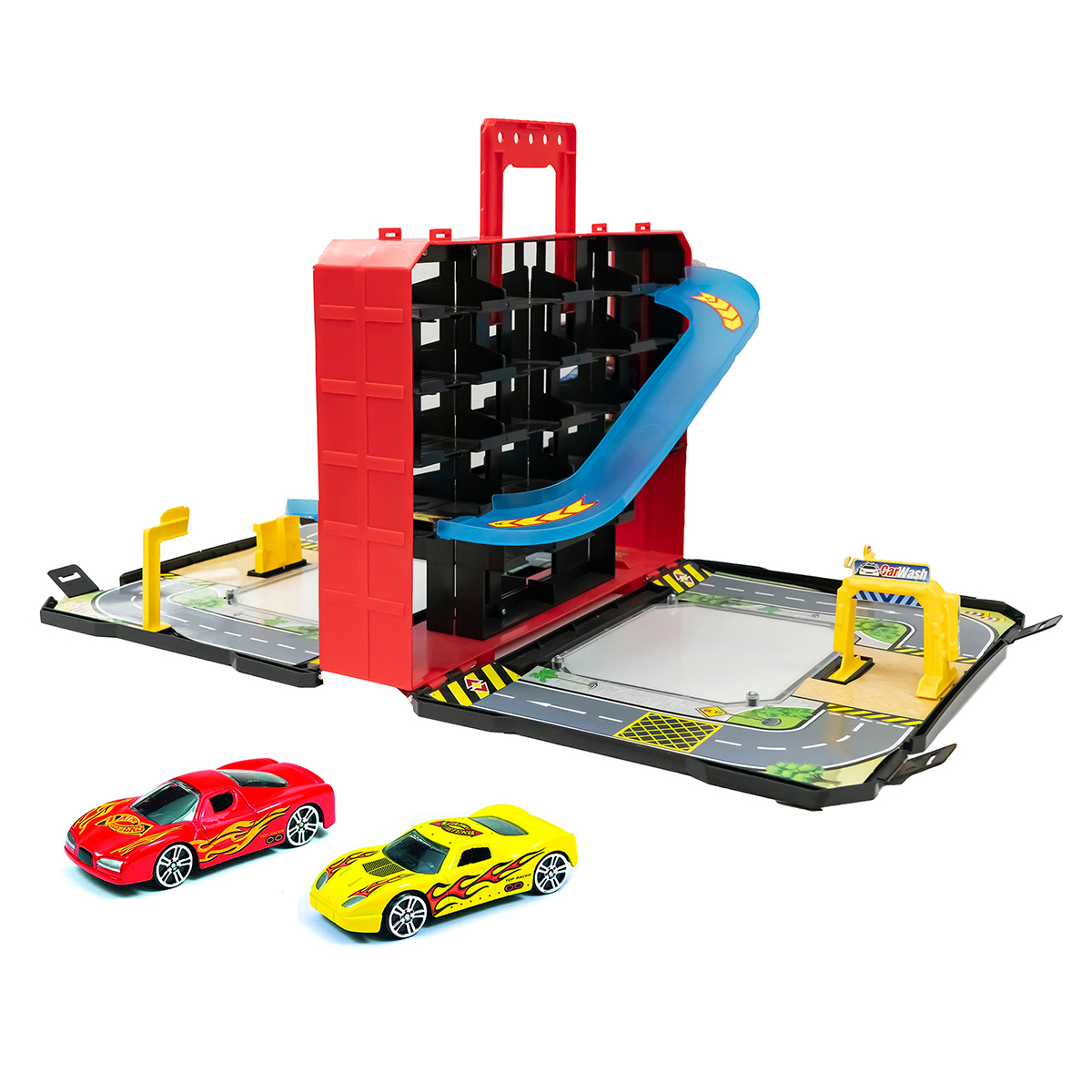 GARAJE PLEGABLE PORTÁTIL – MALETÍN DE AUTOS CON PLAYSET URBANO - 1