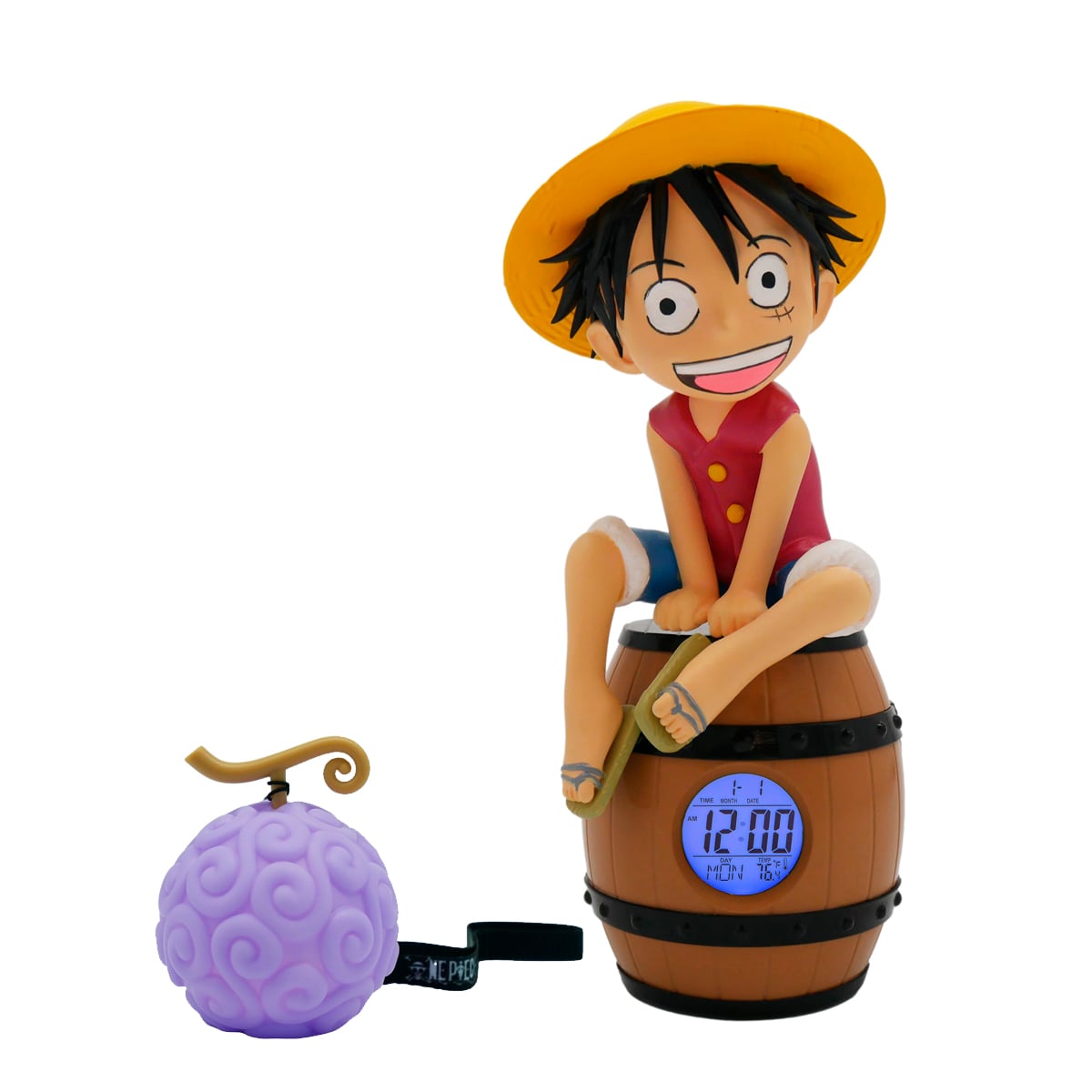 PACK-RELOJ LUFFY EN BARRIL-FRUTA DEL DIABLO CON LUZ Y CORREA DE MANO - 1