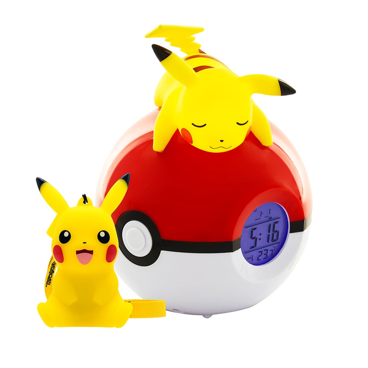 LUZ PORTATIL CON RELOJ DESPERTADOR DE PIKACHU SOBRE POKEBOLA TEKNOFUN - 1
