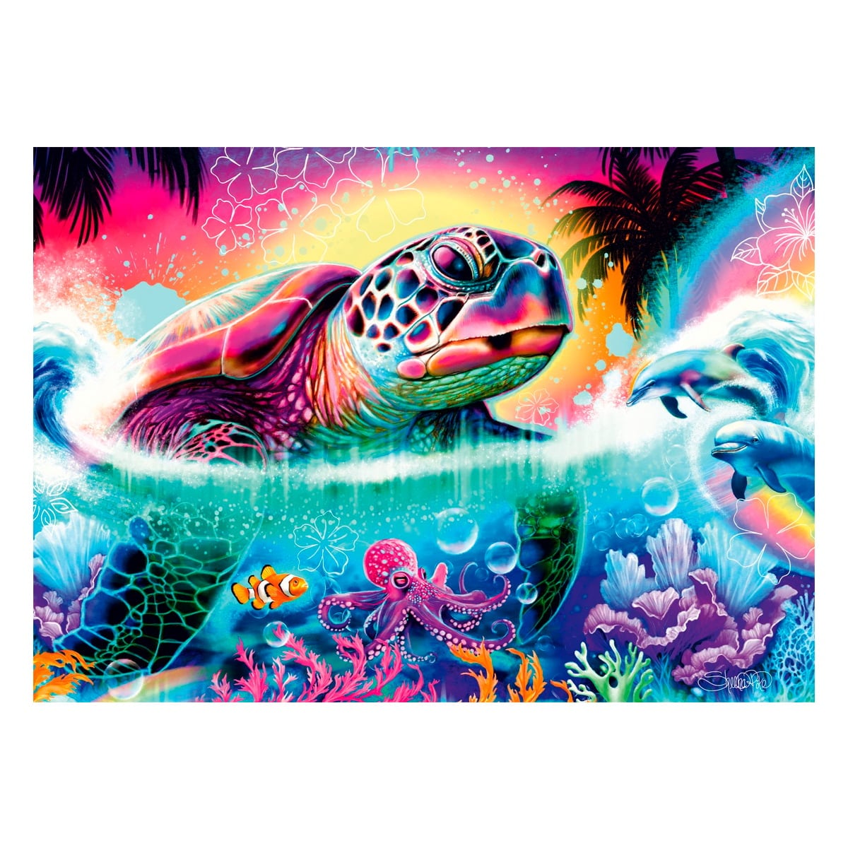 ROMPECABEZAS 1000 PCS SHEENA PIKE VIBRAS NEON TORTUGA MARINA - 1