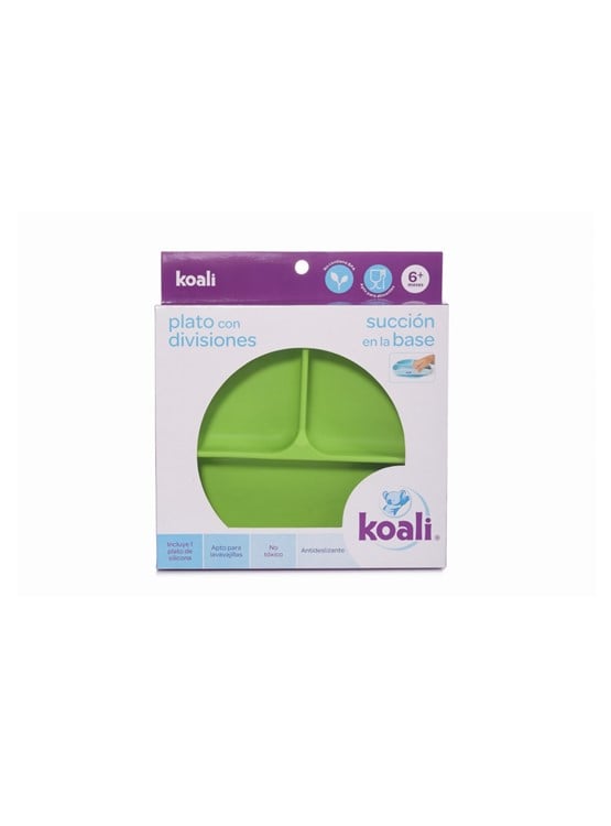 PLATO KOALI DIVISIONES DE SILICONA CON Y SUCCION VERDE BEBE - 2