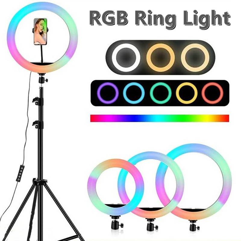 ARO LUZ LED 30 CM RGB COLORES + TRÍPODE 2.10 METROS KIT - 1