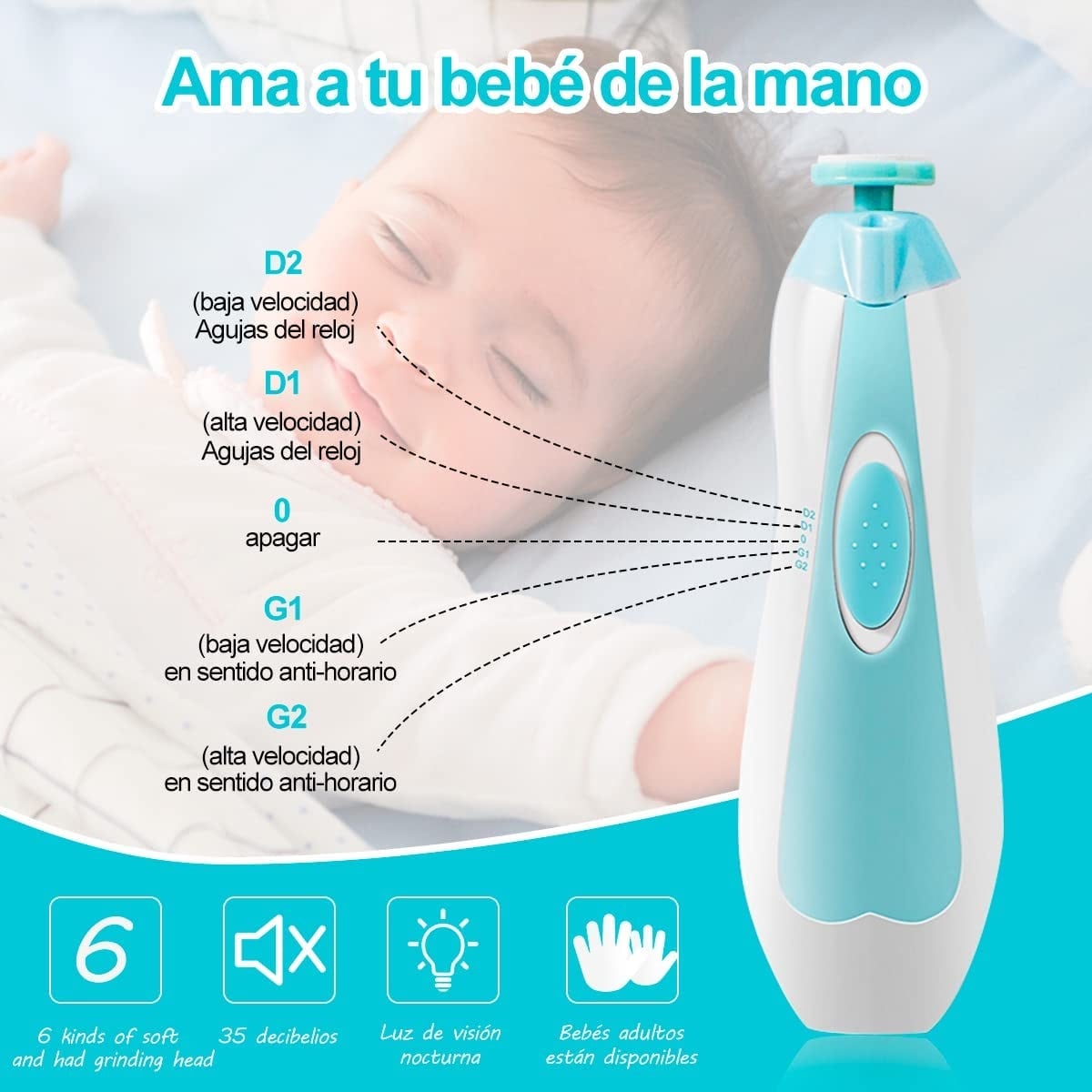 KIT DE MANICURA CORTAÚÑAS PARA BEBÉS JUEGO CORTAÚÑAS BABY COLOR CELESTE - 3