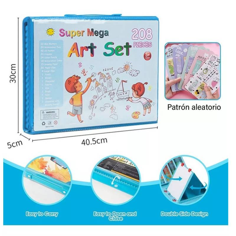 SET ARTE DIBUJO Y PINTURA 208 PIEZAS CELESTE - 2