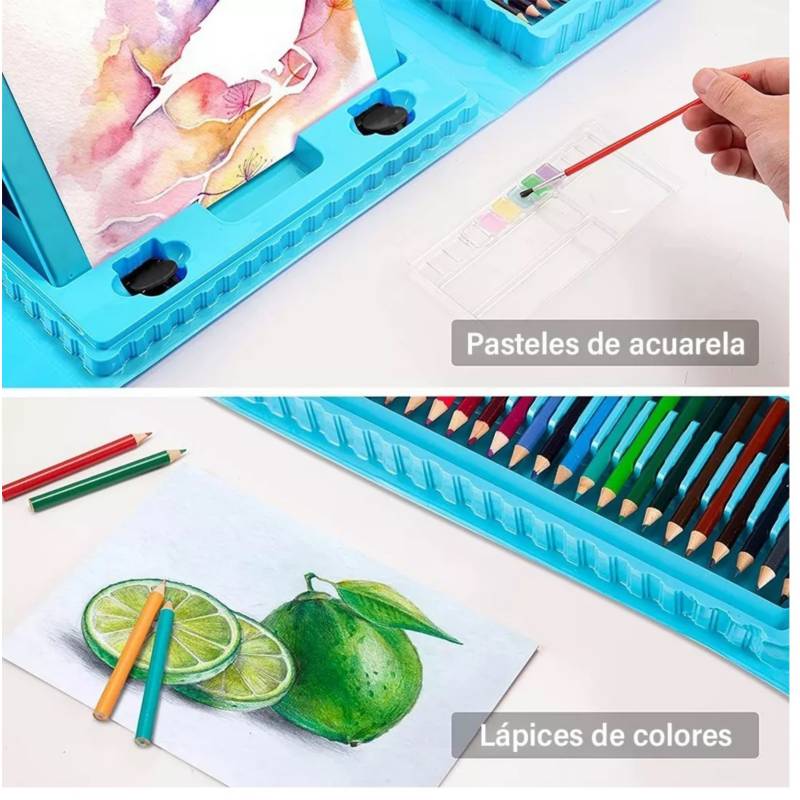 SET ARTE DIBUJO Y PINTURA 208 PIEZAS CELESTE - 5